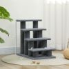 Cat Scratching Post 25 4-Step Carpeted Pet Stairs High Beds Sofas Cat Furniture with Toy Gray