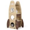 4-Tier Rocket Shape Cat Tree with 2-Tier Condo Sisal Scratch Pad Hanging Pompom Natural+White