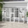 Wooden Catio Cat Window Box Enclosure, Outdoor Cat House with Roof & Play Shelves, 118" x 37.5" x 74", White