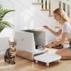 Extra Large Stainless Steel Cat Litter Box for Big Cats with Flip Cover, High-Sided Enclosure & Scoop