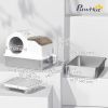 Extra Large Stainless Steel Cat Litter Box w/ High Sided, Removable Lid, Mats, Scoop, Odor Free, Non-Sticky, Leakproof