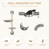 4Pcs Cat Wall Shelf with Scratching Post, Cat Wall Shelves for Relaxing, Climbing, Cat Wall With Soft Ladder, Hammock, Play Balls, Grey