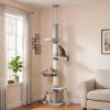 90.6" -102.4" Floor-to-Ceiling Cat Tree Adjustable Height with 3-Rod Support, 5-Level Cat Tower, Light Gray