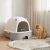 Stainless Steel Cat Litter Box Easy to Clean Kitty Litter Box with Slide-Out Tray Large Gray