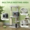 52 Inch Cat Tree with Scratching Posts, Cat Bed, Condo, Grooming Brush, Jumping Platforms, Toy Balls, Anti-tip Kit