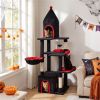 Gothic 5-Level Cat Tree 63" Tall with Sisal Scratching Posts Black Red Cat Tower