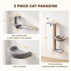 3-In-1 Cat Wall Shelves with Condo, Bed, Hammock, Scratching Post and Spring Ball, Gray