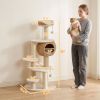 52" Cat Tree, Cat Tower with Handwoven Cattail Condo, Bed, Platforms, 3 Scratching Posts and 3 Toy Balls
