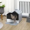 Hooded Cat Litter Box Furniture Gray Particle Catching Drawer Type Pan Scoop Easy Cleaning