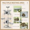 79" Cat Tree Multi-Level with Two Condos, Kitty Tower with Scratching Posts, Two Hammocks, Perches, Interactive Toys, Dark Gray