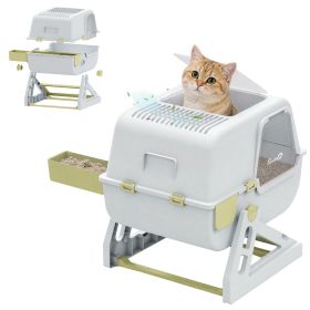 Cat Litter Box with Lid, Enclosed Cat Litter Box with Deodorization Bag & Drawer Pan, High Sides & Flip-to-Clean (Color: Yellow)