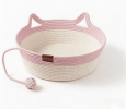 2-in-1 Cotton Rope Cat Bed with Hanging Interactive Toy, Cozy Round Cat Nest for Indoor Cats, Washable Pet Bed with Handles