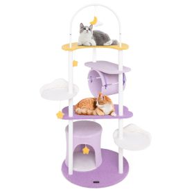 62 Inches Large Cat Tower with Metal Frame and Jumping Platforms (Color: purple)