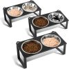 2 Set Elevated Cat Food Water Bowls, 4 Stainless Steel Bowls for Indoor Pet with Cute Metal Stand