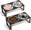 2 Set Elevated Cat Food Water Bowls, 4 Stainless Steel Bowls for Indoor Pet with Cute Metal Stand