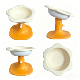 Adjustable Elevated Cat Bowl with Tilted Angle, Whisker-Friendly Raised Pet Feeding Bowl for Cats & Small Dogs, Neck Protection Anti-Slip Feeder (Color: Orange)