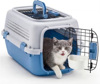 Hard-Sided Cat Carrier, TSA Airline Approved, for Small to Medium Pets, Travel Crate with Handle, Ventilated Design (Color: grey blue)