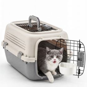 Hard-Sided Cat Carrier, TSA Airline Approved, for Small to Medium Pets, Travel Crate with Handle, Ventilated Design (Color: beige grey)