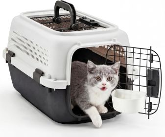 Hard-Sided Cat Carrier, TSA Airline Approved, for Small to Medium Pets, Travel Crate with Handle, Ventilated Design (Color: white black)