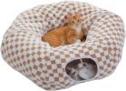 Cat Donut Tunnel with Bed for Indoor Cats, Cat Play Tunnel with Washable Soft Plush Mat, Round Tube Toys Cute Tube for Kittens, Puppies