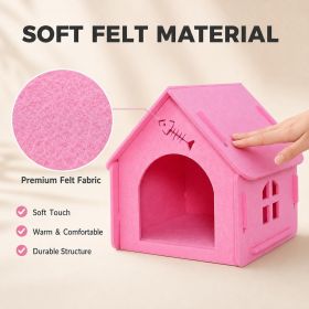 House-Shaped Felt Cat House for Indoor Cats,18"x15"x17" Foldable Cat Bed Cave (Color: Pink)
