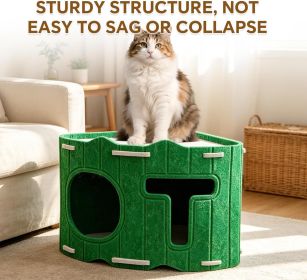 Triangle Felt Cat House for Indoor Cats,Stackable Corner Cat Bed Cave for Cats Up to 22 Lbs,14"x14"x12" Covered Cat Tunnel Hideaway Condo (Color: green)