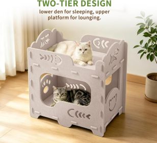 Cat House for Indoor Cats,2-Tier Foldable Cat Bed Cave,20"×11"x20" Covered Cat Tunnel Hideaway Condo (Color: White)