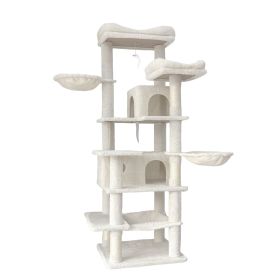 68in Multi-Level Cat Tree Tower with Hammocks, Cat Condo, Hanging Basket, Removable Cushions & Sisal Scratching Posts, Plush Cat Activity Center for I (Color: Beige)
