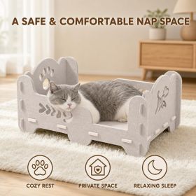 Single-Tier Felt Cat House for Indoor Cats,20"x14" Cute Hollow Cutout Elevated Cat Sofa Bed (Color: White)