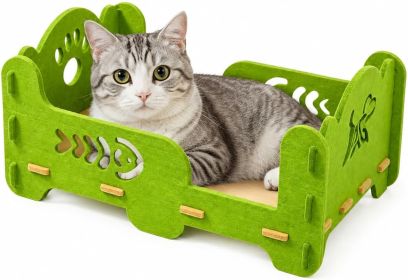 Single-Tier Felt Cat House for Indoor Cats,20"x14" Cute Hollow Cutout Elevated Cat Sofa Bed (Color: green)