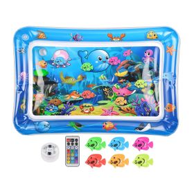 Cat Water Mat Interactive Sensory Play Mat with Floating Fish Toys LED Color Changing Light Thickened PVC for Indoor Cats Kittens Pet Enrichment (Color: Blue)