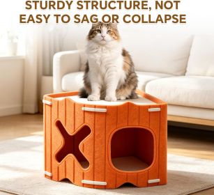 Triangle Felt Cat House for Indoor Cats,Stackable Corner Cat Bed Cave for Cats Up to 22 Lbs,14"x14"x12" Covered Cat Tunnel Hideaway Condo (Color: ograne)