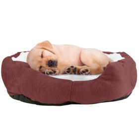 Pet Dog Bed Soft Warm Fleece Puppy Cat Bed Dog Cozy Nest Sofa Bed Cushion For S/M Dog (Color: Brown)