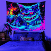 UV Activated Neon Colors Black Light Reactive Fierce Giant Cat Tapestry - Polyester Wall Hanging for Bedroom, Living Room