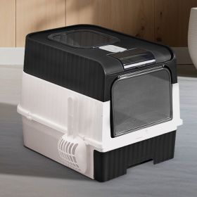 Fully Enclosed Magic Cube Litter Box, Top/Front Entry, Pull-Out Drawer, Anti-Splash Odor Control, Large for Big Cats (Color: Black)