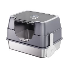 Fully Enclosed Stainless Steel Cat Litter Box White - 2025 Top Pick, Odor Lock, No Litter Scatter, Easy Clean (Color: Gray)