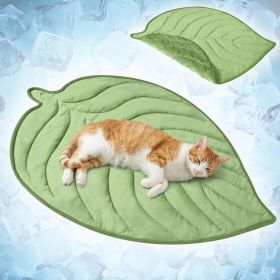 Dog Cooling Mat, Leaf Shape, Pet Pad with Cooling Nylon & Soft Fleece, Q-Max > 0.4 Reversible All Season Blanket for Dogs & Cats, Small 32x39 in (size: Small  Sage Green)