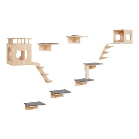 Wall Mounted Cat Shelves, Cat Wall Shelves and Perches with Jumping Boards, Cat Beds, Hammocks & Cat Tree (Number of Sets: 9-Piece Set)