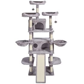 Cat Tree for Indoor Cats, 68.5" Cat Tower with 2 Cat Condos, Sisal Scratching Post, Hammocks, Top Perches, Jumping Platforms and Ramp (Default: Default)