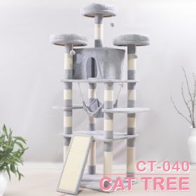 Cat Tree 67 Inch Multi-Level Large Tall Cat Tower with 3 Plush Top Perches,4 Sisal Scratching Post Cat Condo Play House Kitty Activity Center (Color: Light Gray)