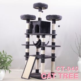 Cat Tree 67 Inch Multi-Level Large Tall Cat Tower with 3 Plush Top Perches,4 Sisal Scratching Post Cat Condo Play House Kitty Activity Center (Color: Dark gray)