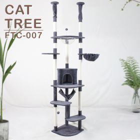 Floor to Ceiling Cat Tower with Adjustable Height(92-101 Inches), 7 Level Cat Climbing Tower with Cozy Hammock (Color: Dark gray)
