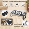 2 Set Elevated Cat Food Water Bowls, 4 Stainless Steel Bowls for Indoor Pet with Cute Metal Stand