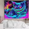 UV Activated Neon Colors Black Light Reactive Fierce Giant Cat Tapestry - Polyester Wall Hanging for Bedroom, Living Room