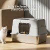 Fully enclosed stainless steel cat litter box, splash proof, antibacterial and non stick to the bottom, with front door and top sand outlet
