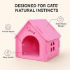 House-Shaped Felt Cat House for Indoor Cats,18"x15"x17" Foldable Cat Bed Cave